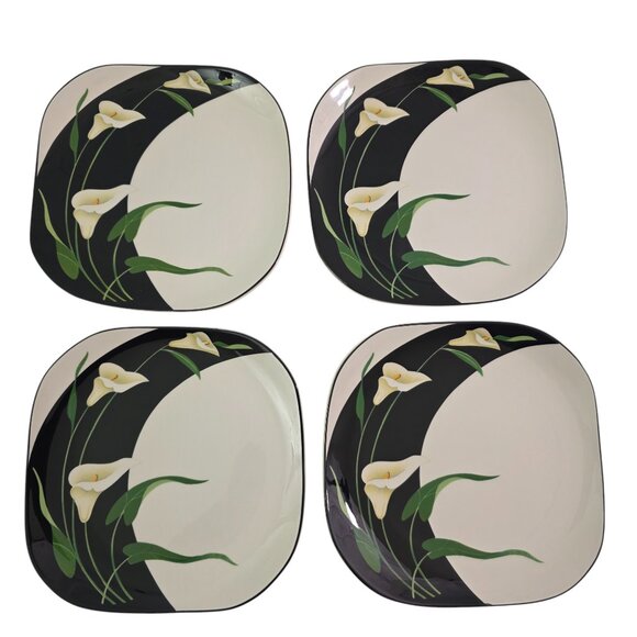 Sango Quadrille Black Lilies Semi Porcelain Salad Luncheon Plates – Set of 4 - Picture 6 of 13